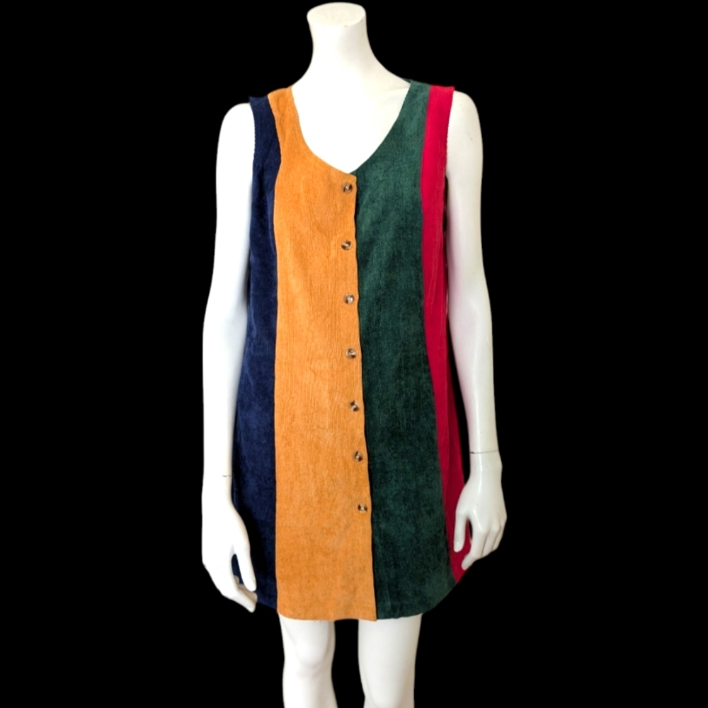 90s button up patchwork corduroy dress